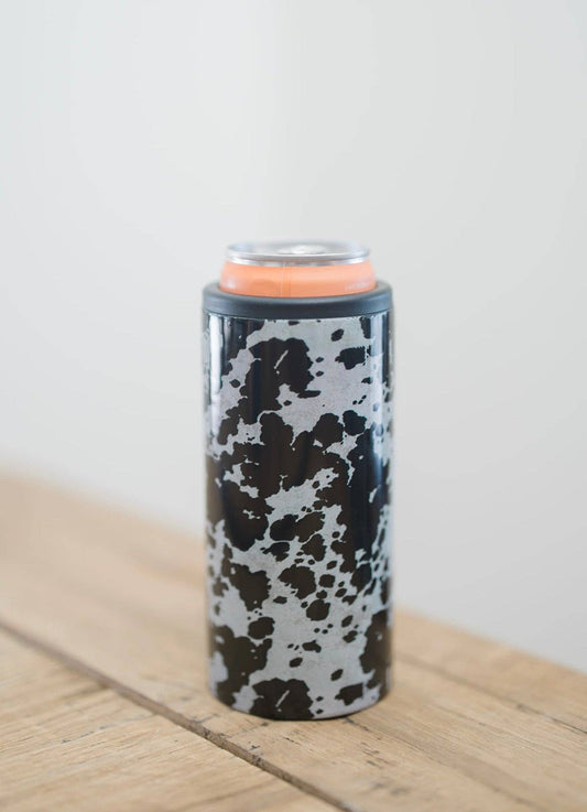 Black Cowhide Slim Can Cooler